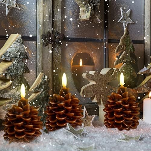 4 Pieces Christmas Pinecone Candles Flameless LED Battery Operated,Brown