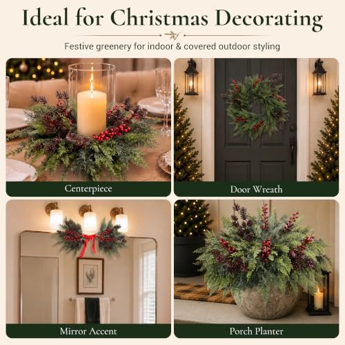 12 Artificial Cedar Stems, 17.5", with 2 Pine Cone Sprays and 3 Berry Picks