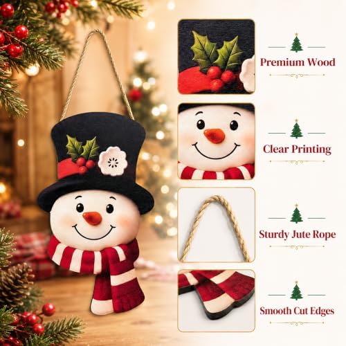 Christmas Decorations - Winter Snowman Wooden Welcome Sign for Front Door