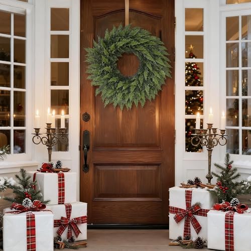 24" Artificial Lifelike Touch Cedar Christmas Wreath for Front Door Decor