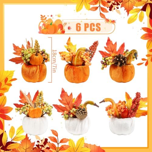 6 Pcs Artificial Fall Pumpkins Decorations Velvet Orange Pumpkin