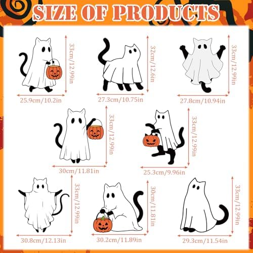 Rngmsi Halloween Yard Decorations Outdoor, 8PCS Halloween Outdoor Ghost Cat Yard Lawn Stakes, Cat Pumpkin Lawn Sign with Stakes Waterproof Halloween Garden Stakes for Outside Scary Spooky Decor