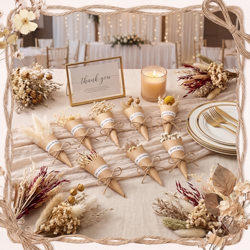 30 Set Mini Dried Flower Bouquet for Craft with Stem, Pampas