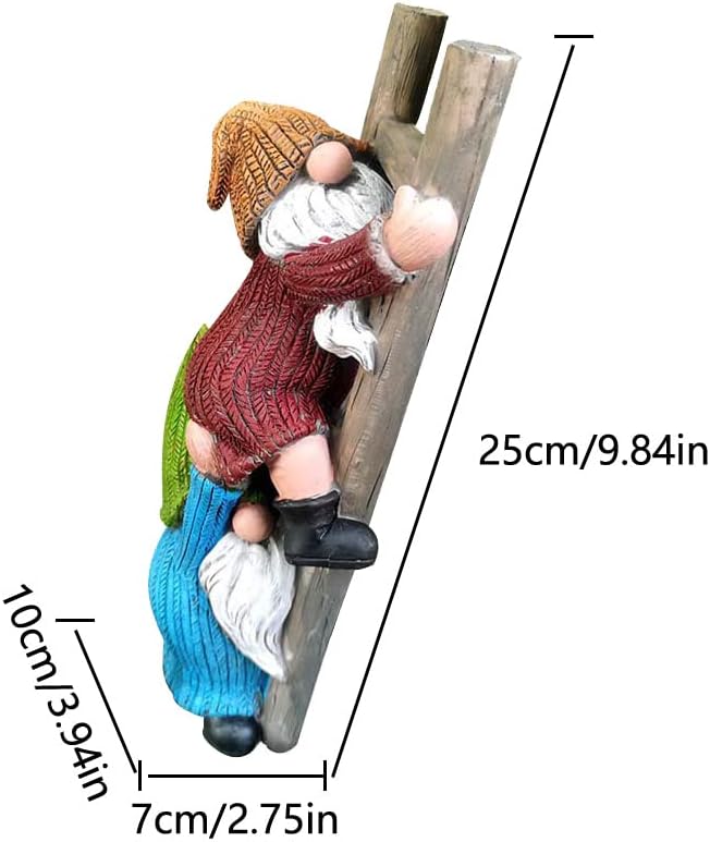 Garden Gnome Statue, Funny Climbing Ladder Gnomes Figurine Resin Sculpture Outdoor Decor for Patio Yard Lawn Porch