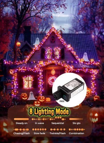 Orange Purple Outdoor Halloween Lights, 39Feet 100LED Christmas Mini Lights