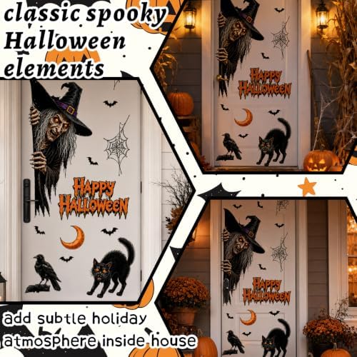 44.88 x 15.75 in Halloween Door Decals Giant Witch Cat Stickers