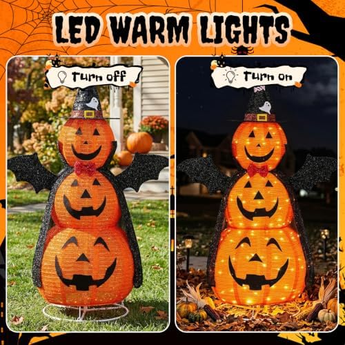 5 FT Halloween Lighted Pumpkins Outdoor, Jack-o'-Lantern, 130 LEDs