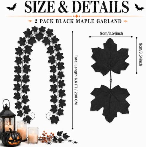 RAINFLOW Halloween Black Leaf Garland, 2 Pack 6.6FT Fall Maple Leaves Vines