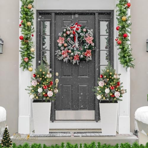 Sunnyglade 27" Set of 2 Artificial Outdoor Christmas Trees with 60 LED