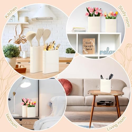 Vesici 2 Pcs Ceramic Book Shape Vase for Flowers Gifts for Bookshelf,White
