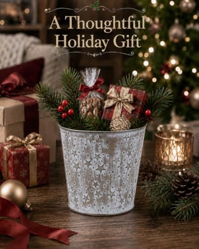 Gold Christmas Metal Buckets, 4 Pack Galvanized Planter Pots Holiday Decor