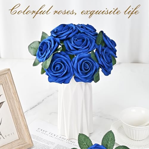 BLEUM CADE 16Pcs Artificial Flowers Fake Foam Roses with Stems for Wedding