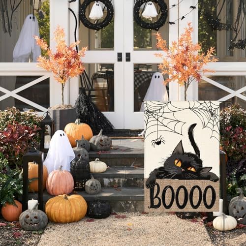 AVOIN colorlife Black Cat Halloween Garden Flag for Outside 12x18 Inch