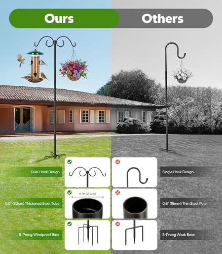 MoKo Double Shepherds Hooks, 88 in Bird Feeder Pole 0.9 InThick, 2 Pack