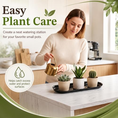 5 Pcs 14 x 4.6 Inch Plant Trays, Plastic Saucers for Window Sills, Black