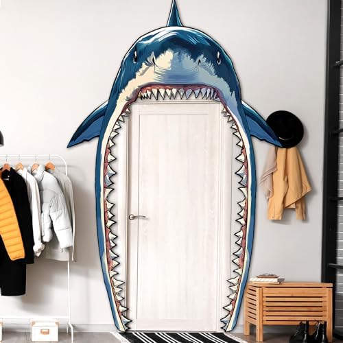 Shark Party Porch Banner Ocean Birthday Door Cover Decorations Backdrop
