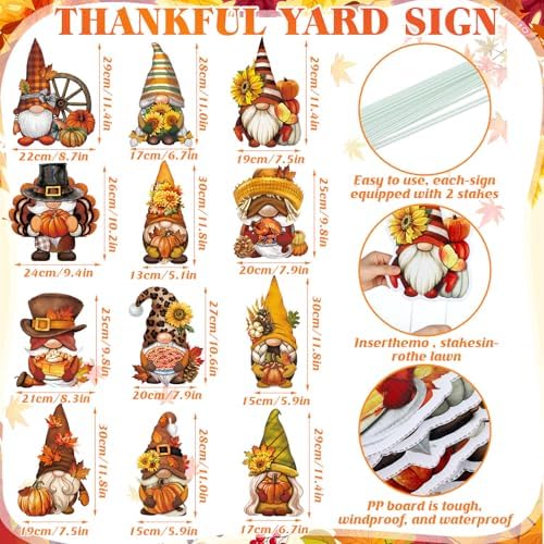 Sintuff 12 Pcs Fall Yard Stakes Gnome Lawn Signs,13.78'' Garden Stakes