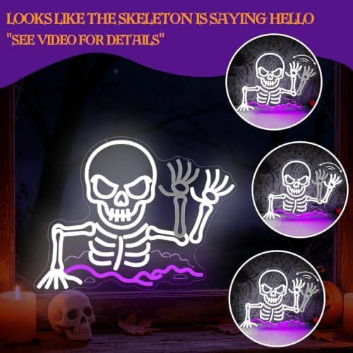 Halloween Waving Skeleton Neon Sign Dimmable Ground Breaker Skeleton Decor
