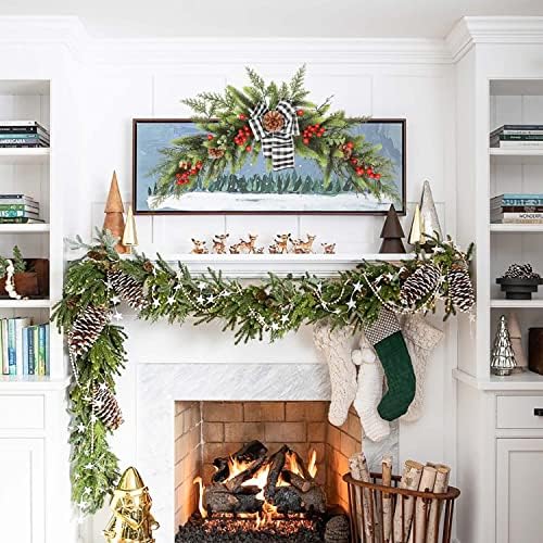 DearHouse 28inch Artificial Christmas Swag,Christmas Wreath with Wintry Pine Collection and 30 LED Lights for Christmas Holiday Home Decor