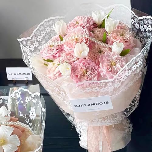 RUSPEPA 20 Sheets Flower Wrapping Paper - Lace Cellophane Plastic Packaging - Waterproof Floral Bouquet Wrapping Paper - Florist Supplies Packaging for Birthday, Wedding and DIY Crafts