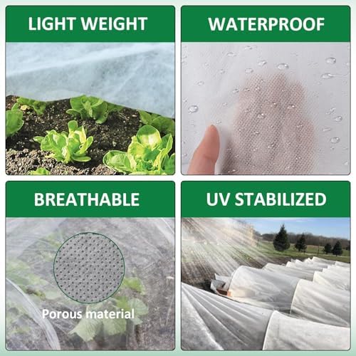kockuu Plant Covers Freeze Protection, 10ft x 30ft 1.41 oz/yd² Frost Cloth Plant Blankets Floating Row Covers with 20 Stainless Steel Clips for Winter Plants Gardens Frost/Sun Pests Protection, White