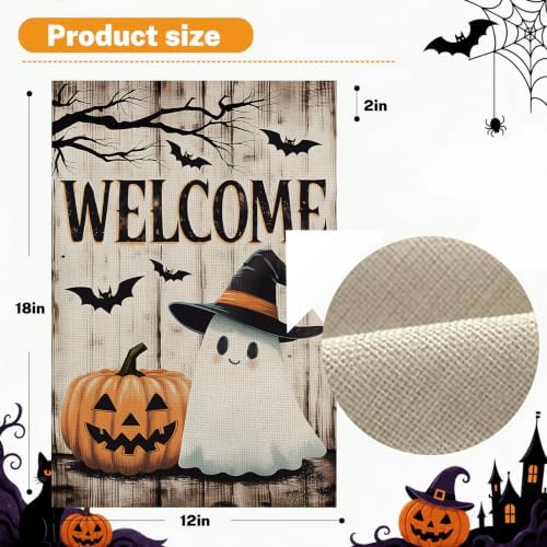 Halloween Decorations Outdoor Garden Flag 12x18 Inch for Outside Double Sided Halloween Welcome Yard Flag Ghost Pumpkin Banner for Holiday Home Decor