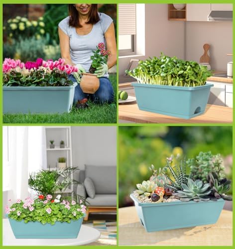 LOCONHA 7 Pack Window Box Planter, Plastic Vegetable Flower Planters Boxes