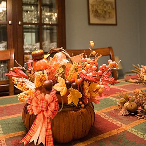 4 Pcs Large Thanksgiving Buffalo Plaid Wreath Bows, Orange Fall Bows