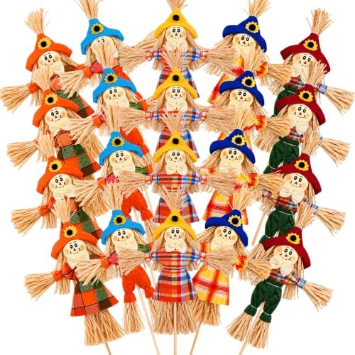 10 Pcs Halloween Scarecrow Decor, 13.8 Inch Scarecrows on Sticks for Garden