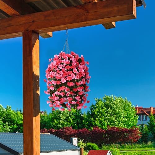 INQCMY Fake Flowers with Hanging Basket Realistic Artificial Begonias