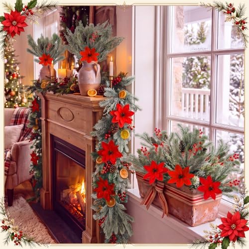 24 Pcs Christmas Artificial Flower Plant Outdoor Window Decor, Snow Plant