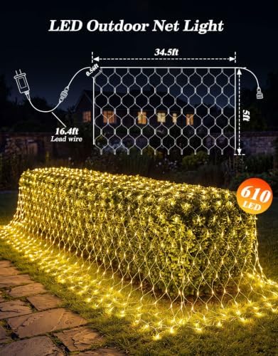 34.5x5FT Christmas Net Lights Outdoor Plug in with 8 Modes