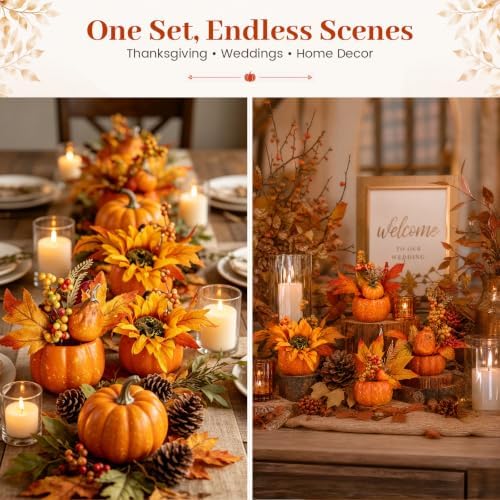 BigOtters 4 PCS Faux Pumpkins Decor, Fall Table Centerpieces for Home