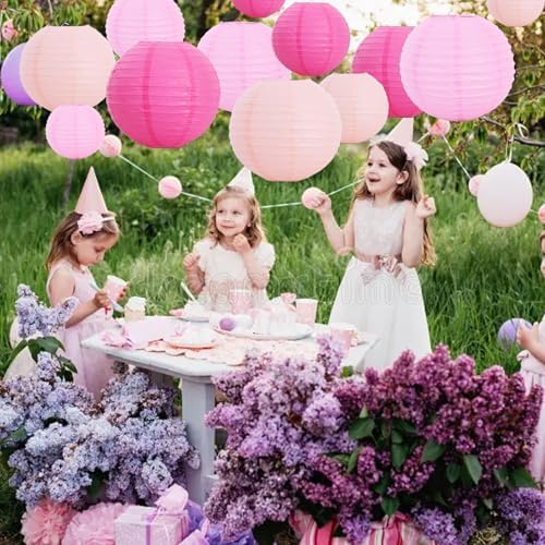 BEISHIDA Pink Mix Paper Lanterns 12Pcs 6/8/10/12 Inch Round Chinese Lamp