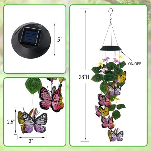 Solar Wind Chimes Outdoor,Colorful Butterfly & Color Changing LED Mobiles