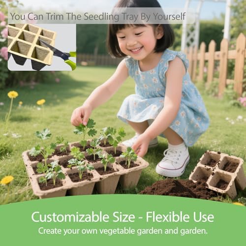 10-Pack Seed Starter Trays – Peat Pots for Seedlings, 120 Biodegradable Seed Starter Pots, Seed Starting Kit with 120 Plant Labels (Large)