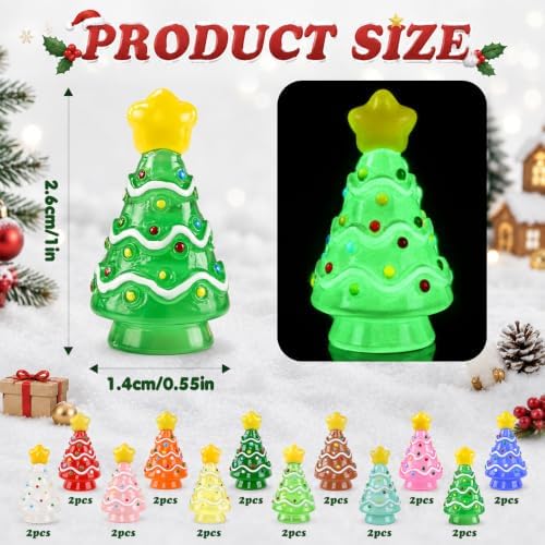 DIYDEC 24pcs Luminous Christmas Mini Resin Tree Figures Toys