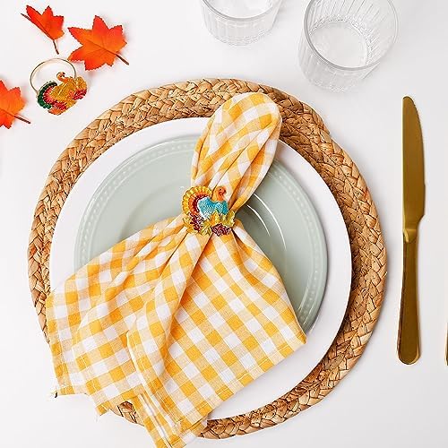 Thanksgiving Turkey Napkin Rings Set of 8, Fall Napkin Rings Metal Napkin Holders Gold Serviette Buckles for Thanksgiving Autumn Party Home Kitchen Dinner Table Celebration (Turkey)