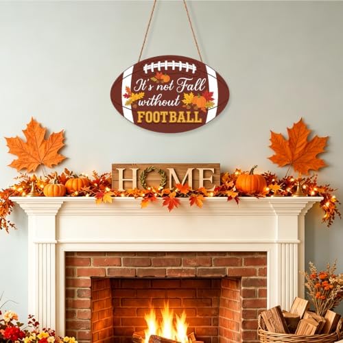Fall Football Welcome Wreath Sign Wooden Pumpkins for Front Door