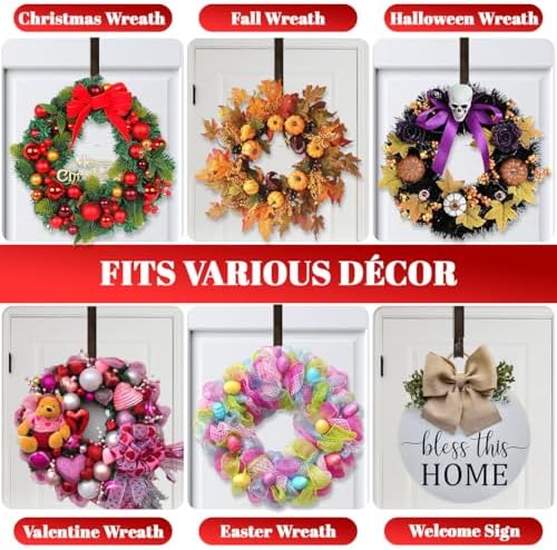Metal Wreath Hanger for Front Door, Adjustable Nickel Wreath Hanger