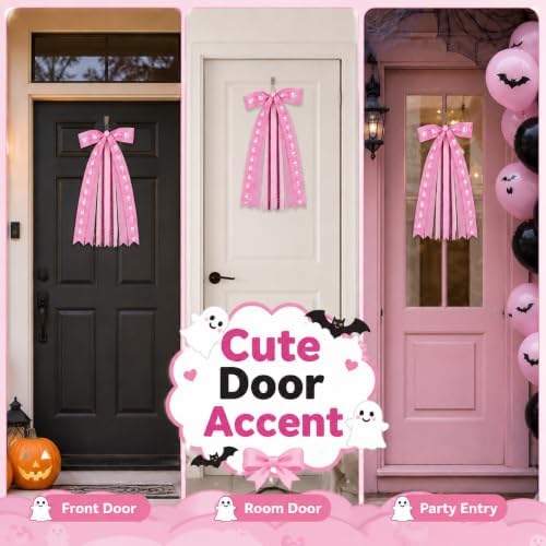 Pink Halloween Wreath Sash Front Door Ribbon Bow