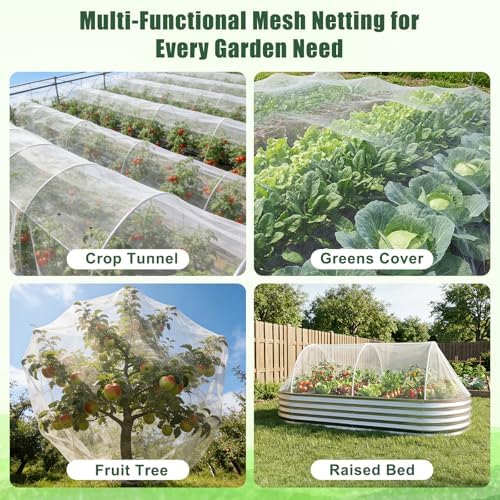 FEED GARDEN Garden Netting 8x33FT Ultra-Fine Mesh PE Cover for Vegetables Fruits Garden Row Cover Raised Bed Durable Protection from Birds Animals