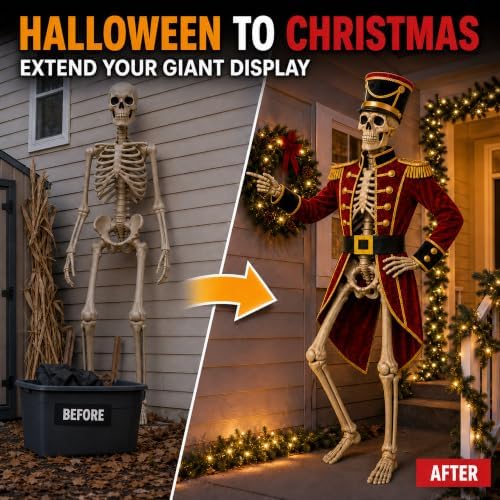 3 Pcs Nutcracker Costume for 12 Ft Skeleton Outfit Christmas Yard Décor
