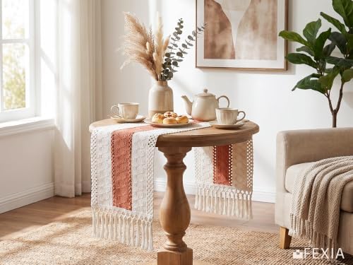 FEXIA Boho Table Runner for Home Decor 12x36 Coral Farmhouse Decorations
