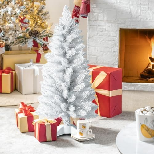 4ft Artificial Christmas Tree, Mini Xmas Pine Tree with 4-Leg Stable Plastic Base, Small Tabletop Christmas Tree for Home Office Holiday Party Indoor Decoration