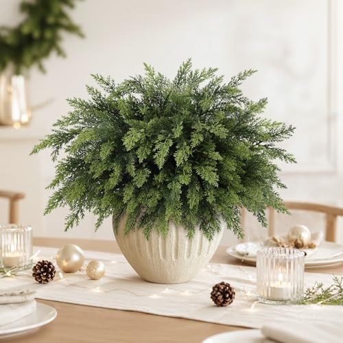 N&T NIETING 16 Pcs Real Touch Christmas Norfolk Pine Stems,18 Inches Artificial Pine Branches Fake Greenery Plants Stem Pine Picks for Vase Filler DIY Garland Wreath Xmas Indoor Outdoor Decorations