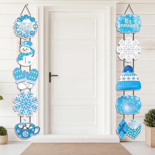 CroBlissful 2 Sets 10 Pcs Christmas Welcome Winter Porch Sign, Blue