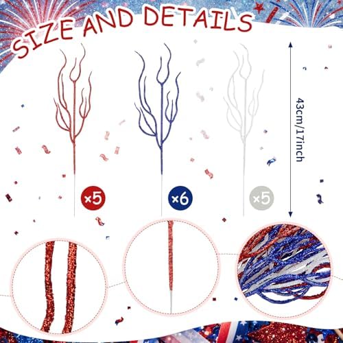 Giegxin 16 Pack 17 Inch Red Blue and White Floral Picks No Berries