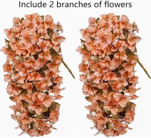 Bougainvillea Artificial Flowers Plants for Outdoors Outside Fall Autumn Decoration, 2 pcs Faux Silk Long Trailing Vines UV Resistant Look Real Brown Fake Flowers for Front Door Porch Planter Urn Yard