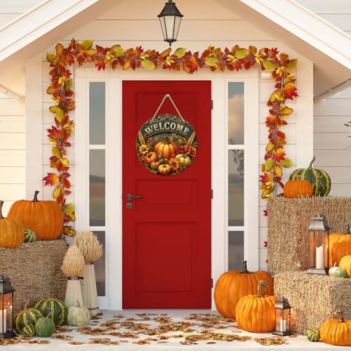 Fall Door Sign Autumn Pumpkin Welcome Wreath for Front Door Decor